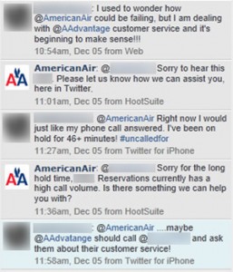 Customer comparing American Airlines customer service phone lines with the company we helped with online reputation.